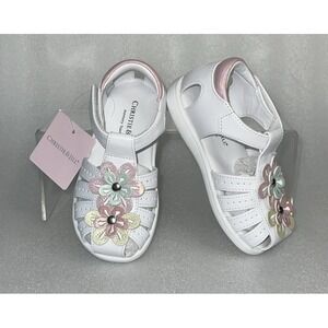 Christie & Jill Sandals Lil Mila White & Pink Flowers Little Girls Size 7M New